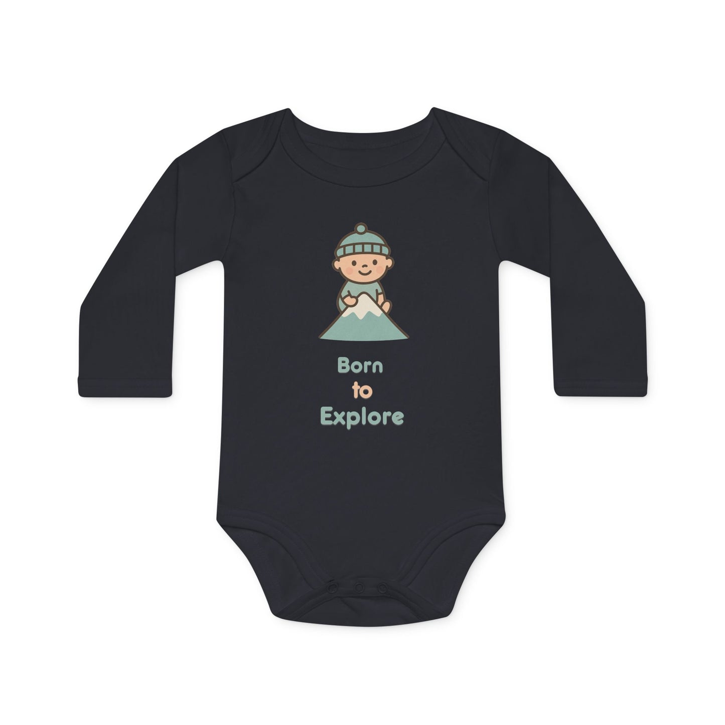 Baby Langarm-Body aus Bio-Baumwolle | Born to Explore | schwarz