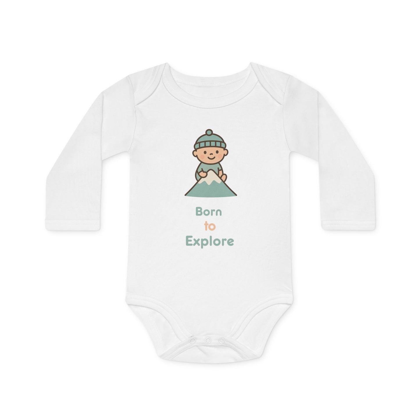 Baby Langarm-Body aus Bio-Baumwolle | Born to Explore | weiß