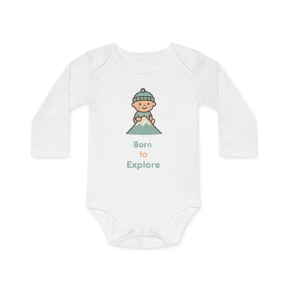 Baby Langarm-Body aus Bio-Baumwolle | Born to Explore | weiß
