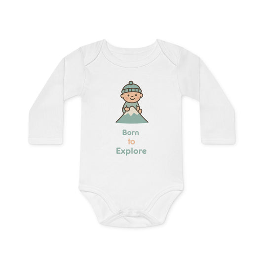 Baby Langarm-Body aus Bio-Baumwolle | Born to Explore | weiß