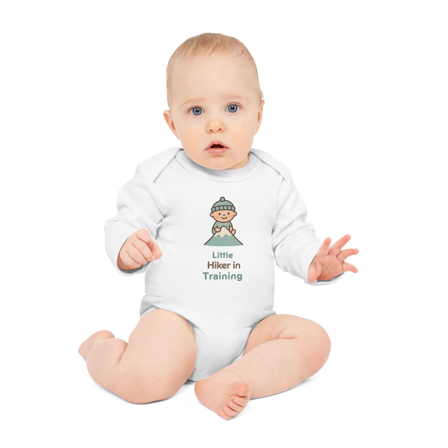 Baby Langarm-Body aus Bio-Baumwolle | Little Hiker in Training | weiß