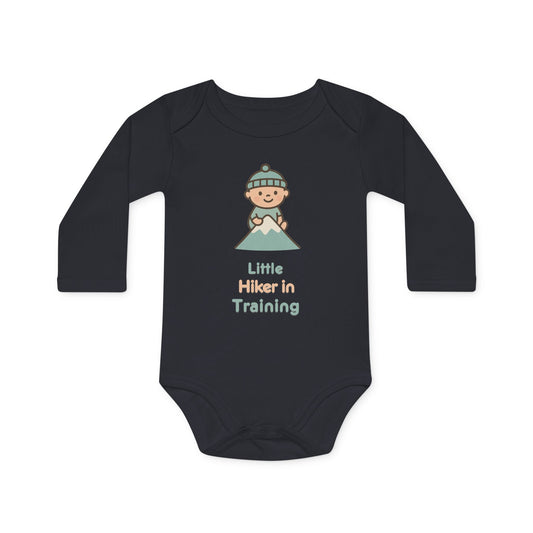 Baby Langarm-Body aus Bio-Baumwolle | Little Hiker in Training| schwarz