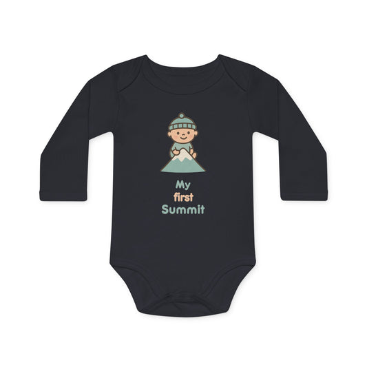 Baby Langarm-Body aus Bio-Baumwolle | My first Summit | schwarz