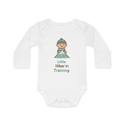 Baby Langarm-Body aus Bio-Baumwolle | Little Hiker in Training | weiß