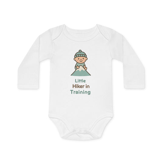Baby Langarm-Body aus Bio-Baumwolle | Little Hiker in Training | weiß